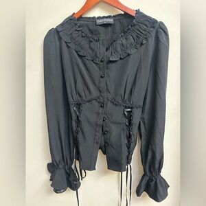 Scarlett Darkness Black Ruffled Button-Up Blouse